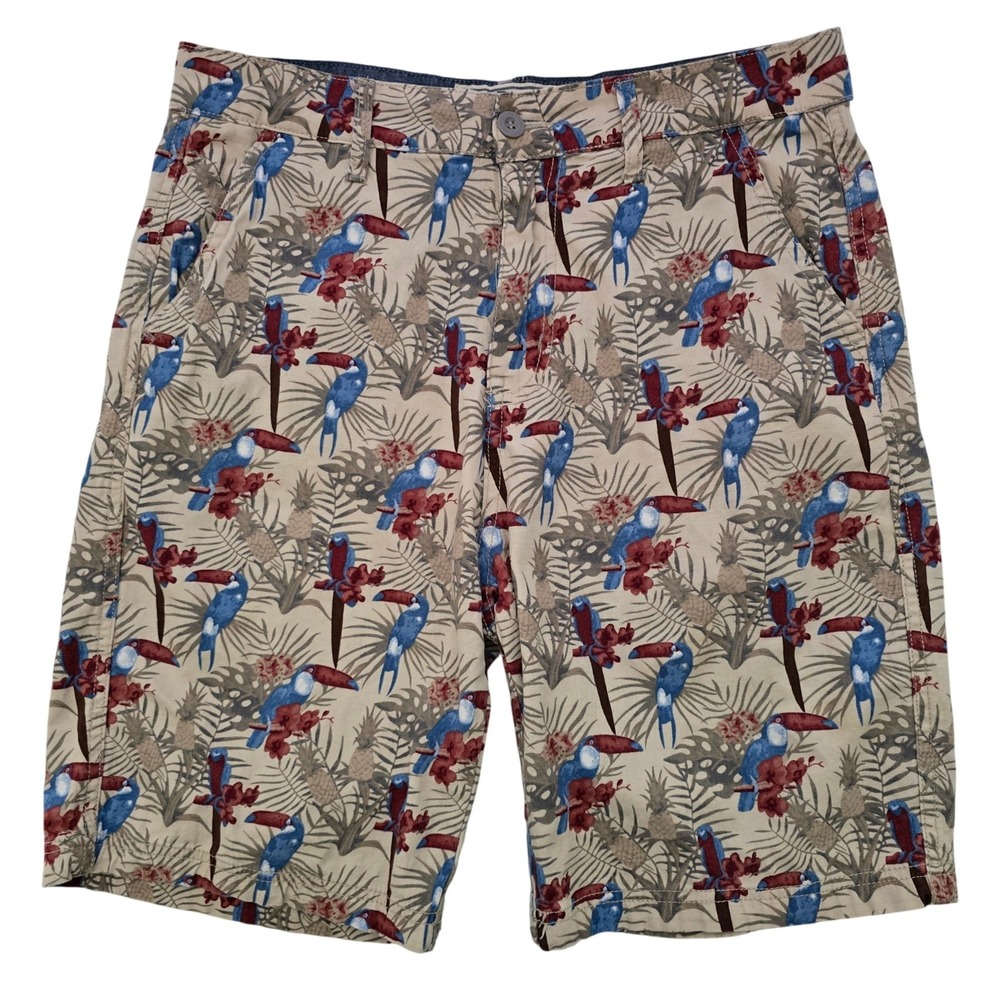 Vintage Genes 1891 Men's Slim Fit Toucan Tropical Print Flat Front Shorts 32